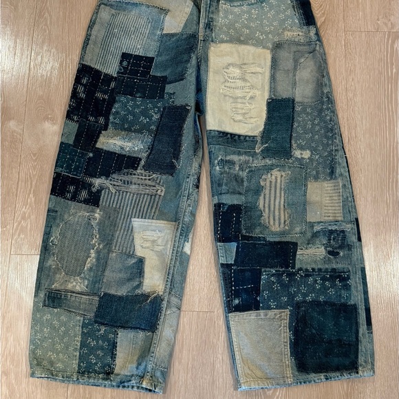 We The Free Patchwork Flare Jeans - Blue and Cream